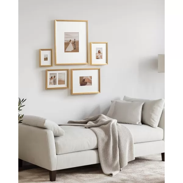 Kate and Laurel Adlynn Traditional Picture Frame Set Set of 5 Varying Sizes Gold Vintage Wall Frame Set Collection with Hanging Template for Gallery Wall Picture Frame Display