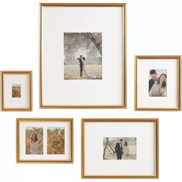 Kate and Laurel Adlynn Traditional Picture Frame Set Set of 5 Varying Sizes Gold Vintage Wall Frame Set Collection with Hanging Template for Gallery Wall Picture Frame Display