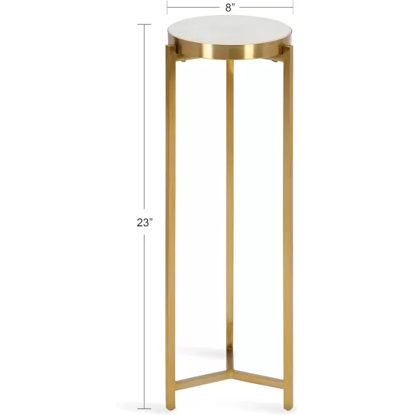 Kate and Laurel Aguilar Modern Round Drink Table 8 x 8 x 23 Blue and Silver Small Accent Table for Use as Plant Pedestal Stand with Agate Stone TabletopWhiteGold
