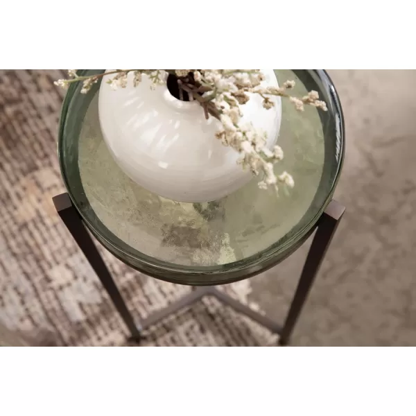 Kate and Laurel Aguilar Modern Round Drink Table 8 x 8 x 23 Blue and Silver Small Accent Table for Use as Plant Pedestal Stand with Agate Stone TabletopBronzeGreen Glass