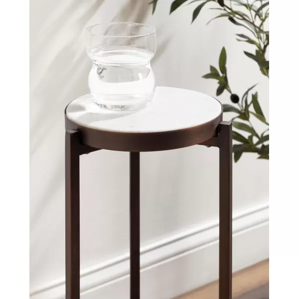 Kate and Laurel Aguilar Modern Round Drink Table 8 x 8 x 23 Blue and Silver Small Accent Table for Use as Plant Pedestal Stand with Agate Stone TabletopBronzeWhite