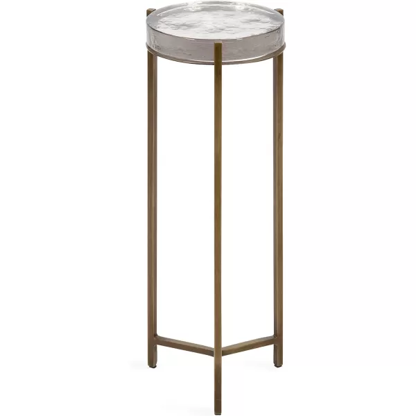 Kate and Laurel Aguilar Modern Round Drink Table 8 x 8 x 23 Blue and Silver Small Accent Table for Use as Plant Pedestal Stand with Agate Stone TabletopClearBrass