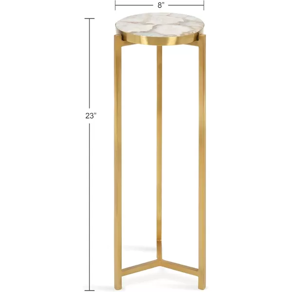 Kate and Laurel Aguilar Modern Round Drink Table 8 x 8 x 23 Blue and Silver Small Accent Table for Use as Plant Pedestal Stand with Agate Stone TabletopNaturalGold