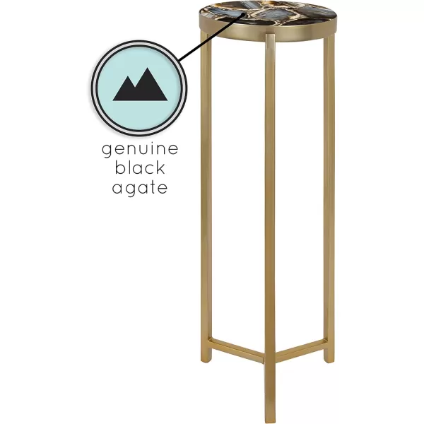 Kate and Laurel Aguilar Modern Round Drink Table 8 x 8 x 23 Blue and Silver Small Accent Table for Use as Plant Pedestal Stand with Agate Stone TabletopGoldBlack