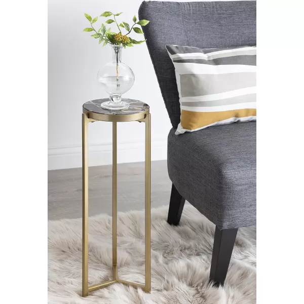 Kate and Laurel Aguilar Modern Round Drink Table 8 x 8 x 23 Blue and Silver Small Accent Table for Use as Plant Pedestal Stand with Agate Stone TabletopGoldBlack