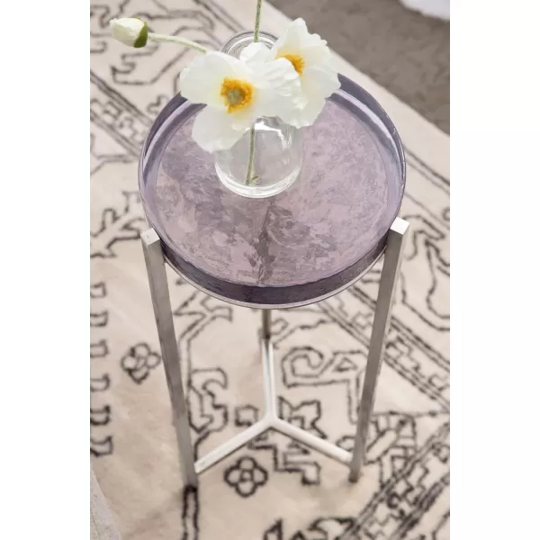Kate and Laurel Aguilar Modern Round Drink Table 8 x 8 x 23 Blue and Silver Small Accent Table for Use as Plant Pedestal Stand with Agate Stone TabletopSilverPurple Glass