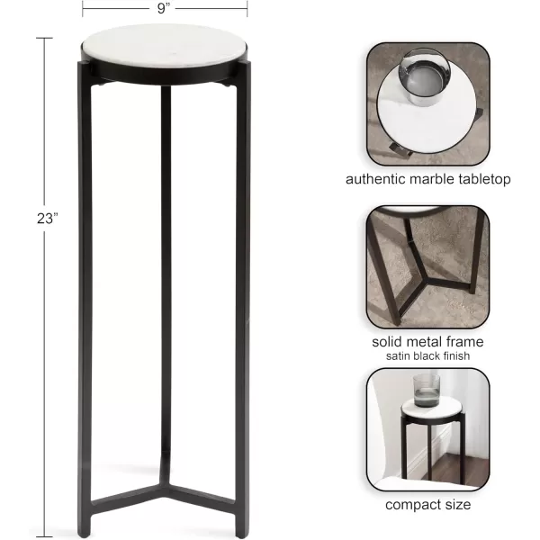 Kate and Laurel Aguilar Modern Round Drink Table 8 x 8 x 23 Blue and Silver Small Accent Table for Use as Plant Pedestal Stand with Agate Stone TabletopBlackWhite