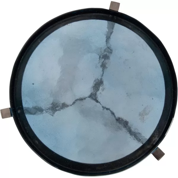 Kate and Laurel Aguilar Modern Round Drink Table 8 x 8 x 23 Blue and Silver Small Accent Table for Use as Plant Pedestal Stand with Agate Stone TabletopSilverBlue Glass