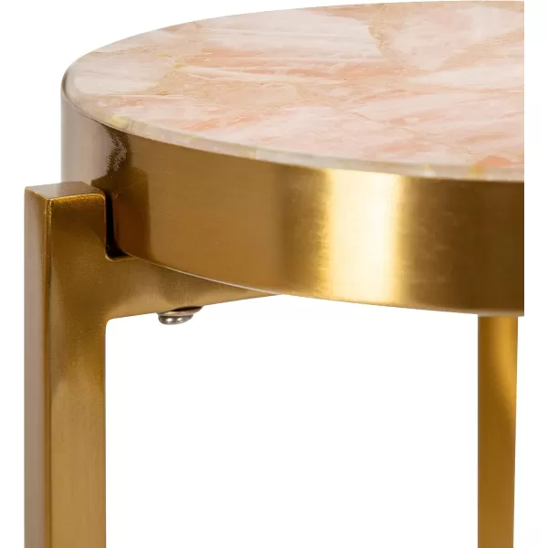Kate and Laurel Aguilar Modern Round Drink Table 8 x 8 x 23 Blue and Silver Small Accent Table for Use as Plant Pedestal Stand with Agate Stone TabletopPinkGold