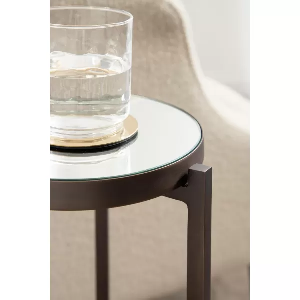 Kate and Laurel Aguilar Modern Round Drink Table 8 x 8 x 23 Blue and Silver Small Accent Table for Use as Plant Pedestal Stand with Agate Stone TabletopBronze