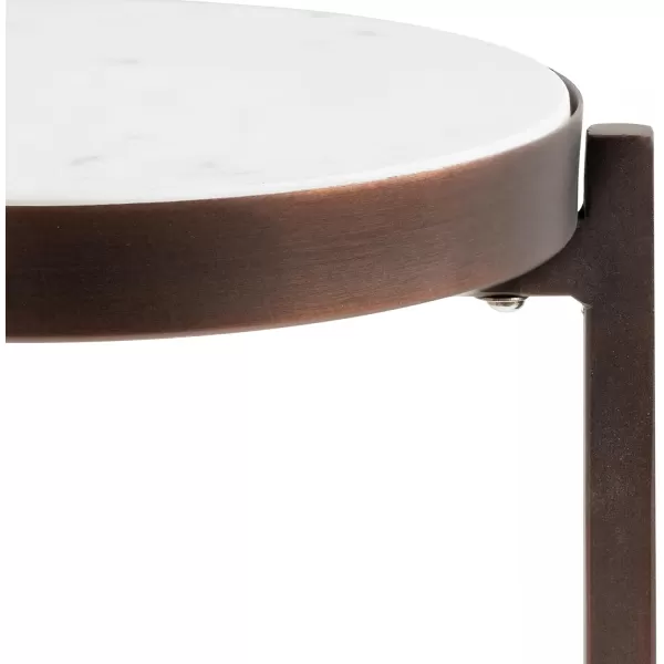 Kate and Laurel Aguilar Modern Round Drink Table 8 x 8 x 23 Blue and Silver Small Accent Table for Use as Plant Pedestal Stand with Agate Stone TabletopBronzeWhite