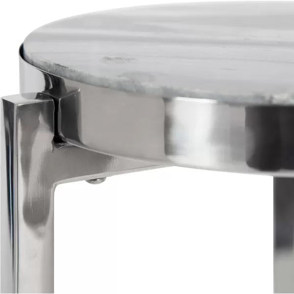 Kate and Laurel Aguilar Modern Round Drink Table 8 x 8 x 23 Blue and Silver Small Accent Table for Use as Plant Pedestal Stand with Agate Stone TabletopSilverGray