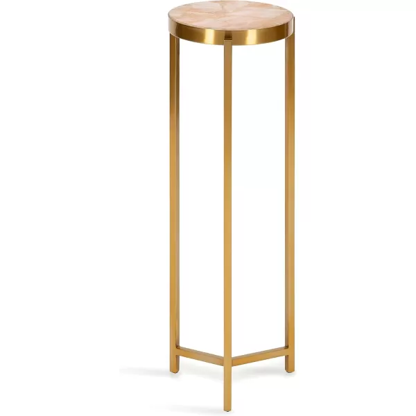 Kate and Laurel Aguilar Modern Round Drink Table 8 x 8 x 23 Blue and Silver Small Accent Table for Use as Plant Pedestal Stand with Agate Stone TabletopPinkGold