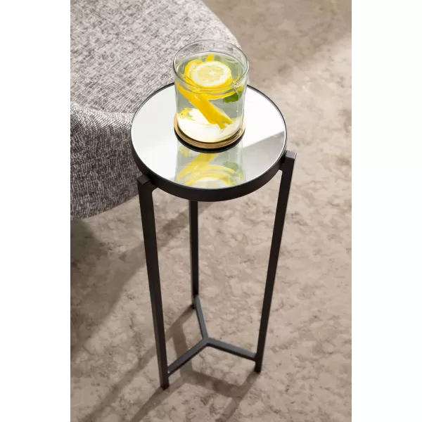Kate and Laurel Aguilar Modern Round Drink Table 8 x 8 x 23 Blue and Silver Small Accent Table for Use as Plant Pedestal Stand with Agate Stone TabletopBlack