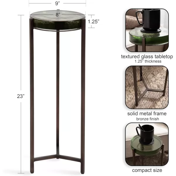 Kate and Laurel Aguilar Modern Round Drink Table 8 x 8 x 23 Blue and Silver Small Accent Table for Use as Plant Pedestal Stand with Agate Stone TabletopBronzeGreen Glass