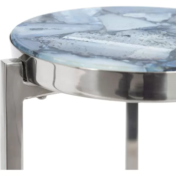 Kate and Laurel Aguilar Modern Round Drink Table 8 x 8 x 23 Blue and Silver Small Accent Table for Use as Plant Pedestal Stand with Agate Stone TabletopBlueSilver