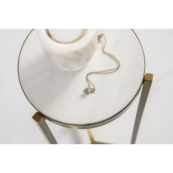 Kate and Laurel Aguilar Modern Round Drink Table 8 x 8 x 23 Blue and Silver Small Accent Table for Use as Plant Pedestal Stand with Agate Stone TabletopWhiteGold