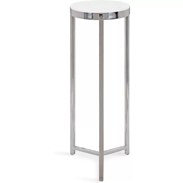 Kate and Laurel Aguilar Modern Round Drink Table 8 x 8 x 23 Blue and Silver Small Accent Table for Use as Plant Pedestal Stand with Agate Stone TabletopSilverWhite