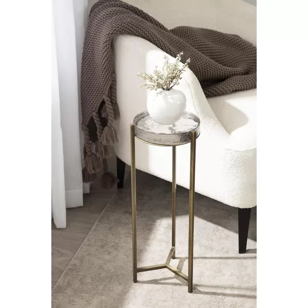 Kate and Laurel Aguilar Modern Round Drink Table 8 x 8 x 23 Blue and Silver Small Accent Table for Use as Plant Pedestal Stand with Agate Stone TabletopClearBrass