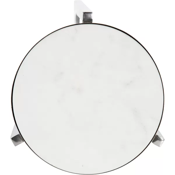Kate and Laurel Aguilar Modern Round Drink Table 8 x 8 x 23 Blue and Silver Small Accent Table for Use as Plant Pedestal Stand with Agate Stone TabletopSilverWhite