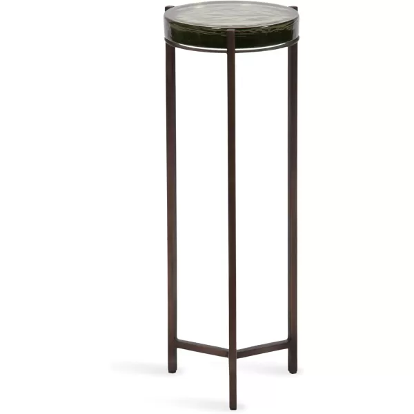 Kate and Laurel Aguilar Modern Round Drink Table 8 x 8 x 23 Blue and Silver Small Accent Table for Use as Plant Pedestal Stand with Agate Stone TabletopBronzeGreen Glass
