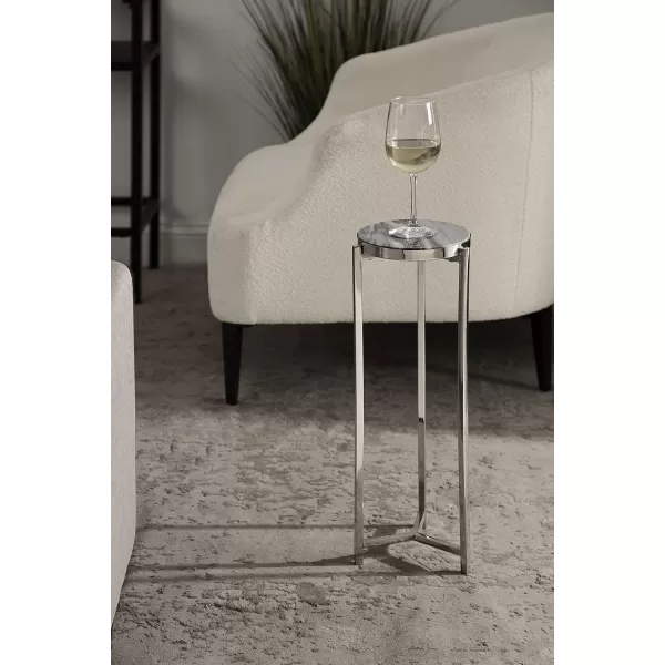 Kate and Laurel Aguilar Modern Round Drink Table 8 x 8 x 23 Blue and Silver Small Accent Table for Use as Plant Pedestal Stand with Agate Stone TabletopSilverGray