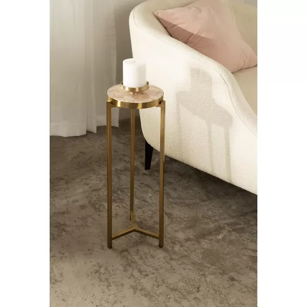 Kate and Laurel Aguilar Modern Round Drink Table 8 x 8 x 23 Blue and Silver Small Accent Table for Use as Plant Pedestal Stand with Agate Stone TabletopPinkGold