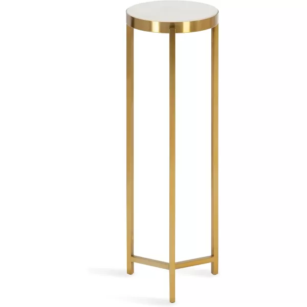 Kate and Laurel Aguilar Modern Round Drink Table 8 x 8 x 23 Blue and Silver Small Accent Table for Use as Plant Pedestal Stand with Agate Stone TabletopWhiteGold