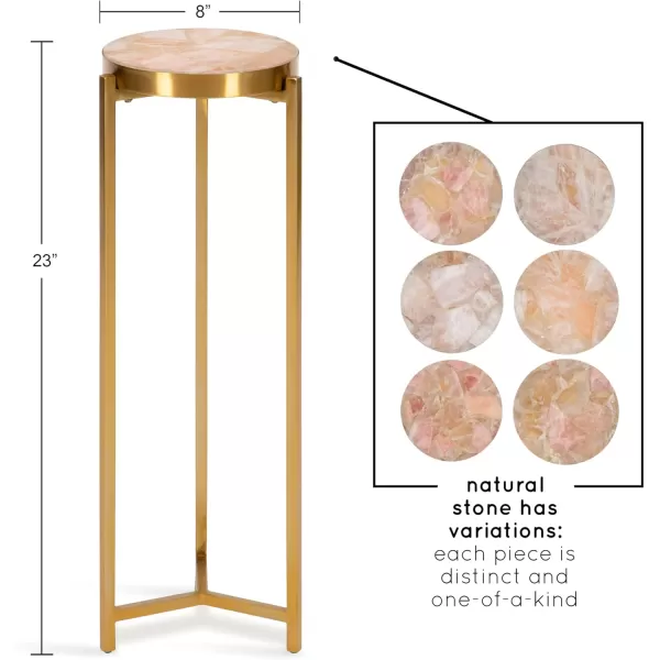 Kate and Laurel Aguilar Modern Round Drink Table 8 x 8 x 23 Blue and Silver Small Accent Table for Use as Plant Pedestal Stand with Agate Stone TabletopPinkGold