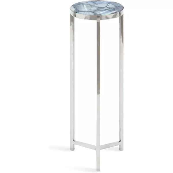 Kate and Laurel Aguilar Modern Round Drink Table 8 x 8 x 23 Blue and Silver Small Accent Table for Use as Plant Pedestal Stand with Agate Stone TabletopBlueSilver