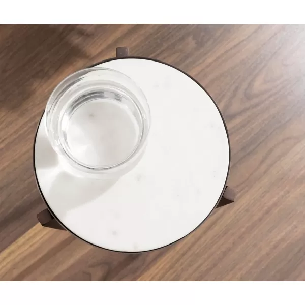 Kate and Laurel Aguilar Modern Round Drink Table 8 x 8 x 23 Blue and Silver Small Accent Table for Use as Plant Pedestal Stand with Agate Stone TabletopBronzeWhite