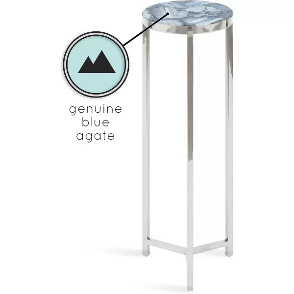 Kate and Laurel Aguilar Modern Round Drink Table 8 x 8 x 23 Blue and Silver Small Accent Table for Use as Plant Pedestal Stand with Agate Stone TabletopBlueSilver