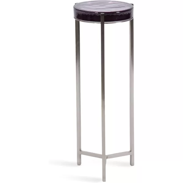Kate and Laurel Aguilar Modern Round Drink Table 8 x 8 x 23 Blue and Silver Small Accent Table for Use as Plant Pedestal Stand with Agate Stone TabletopSilverPurple Glass