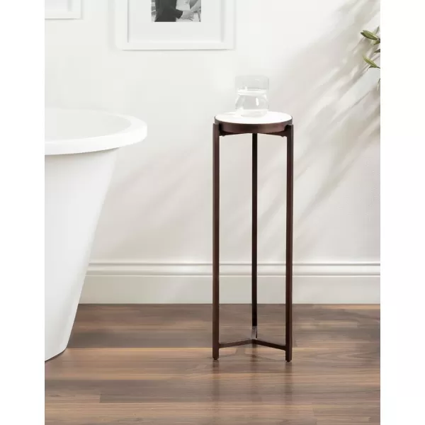 Kate and Laurel Aguilar Modern Round Drink Table 8 x 8 x 23 Blue and Silver Small Accent Table for Use as Plant Pedestal Stand with Agate Stone TabletopBronzeWhite