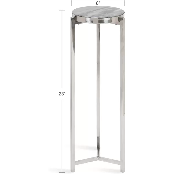 Kate and Laurel Aguilar Modern Round Drink Table 8 x 8 x 23 Blue and Silver Small Accent Table for Use as Plant Pedestal Stand with Agate Stone TabletopSilverGray