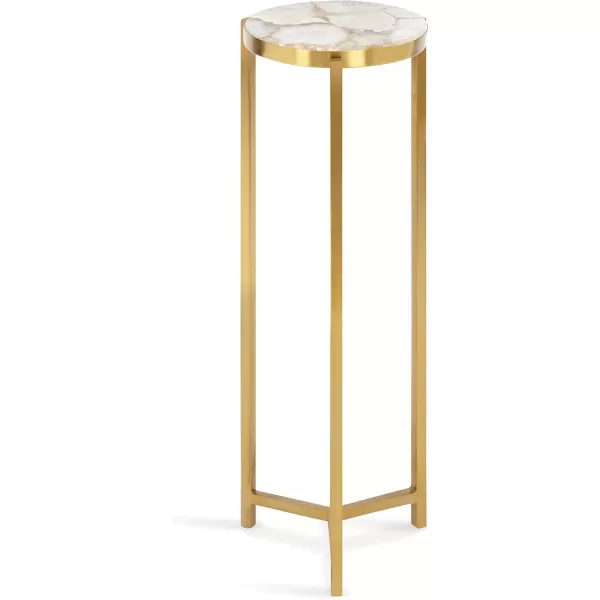 Kate and Laurel Aguilar Modern Round Drink Table 8 x 8 x 23 Blue and Silver Small Accent Table for Use as Plant Pedestal Stand with Agate Stone TabletopNaturalGold