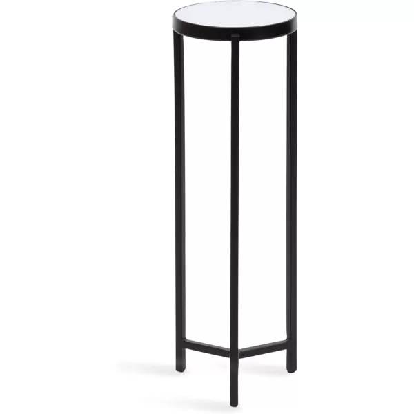 Kate and Laurel Aguilar Modern Round Drink Table 8 x 8 x 23 Blue and Silver Small Accent Table for Use as Plant Pedestal Stand with Agate Stone TabletopBlack