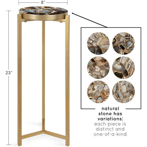 Kate and Laurel Aguilar Modern Round Drink Table 8 x 8 x 23 Blue and Silver Small Accent Table for Use as Plant Pedestal Stand with Agate Stone TabletopGoldBlack