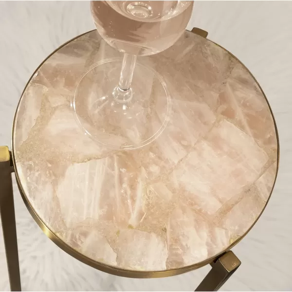 Kate and Laurel Aguilar Modern Round Drink Table 8 x 8 x 23 Blue and Silver Small Accent Table for Use as Plant Pedestal Stand with Agate Stone TabletopPinkGold