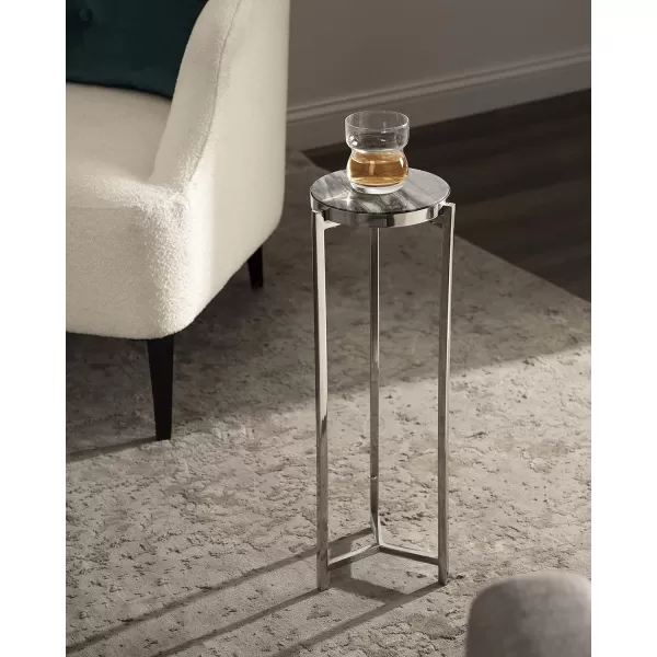 Kate and Laurel Aguilar Modern Round Drink Table 8 x 8 x 23 Blue and Silver Small Accent Table for Use as Plant Pedestal Stand with Agate Stone TabletopSilverGray