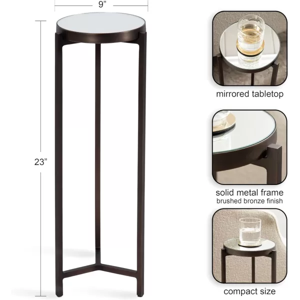Kate and Laurel Aguilar Modern Round Drink Table 8 x 8 x 23 Blue and Silver Small Accent Table for Use as Plant Pedestal Stand with Agate Stone TabletopBronze