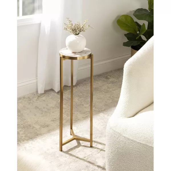 Kate and Laurel Aguilar Modern Round Drink Table 8 x 8 x 23 Blue and Silver Small Accent Table for Use as Plant Pedestal Stand with Agate Stone TabletopNaturalGold