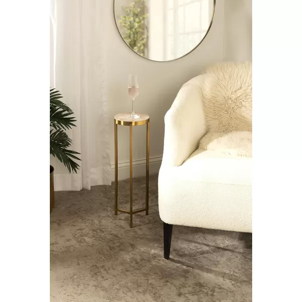 Kate and Laurel Aguilar Modern Round Drink Table 8 x 8 x 23 Blue and Silver Small Accent Table for Use as Plant Pedestal Stand with Agate Stone TabletopPinkGold