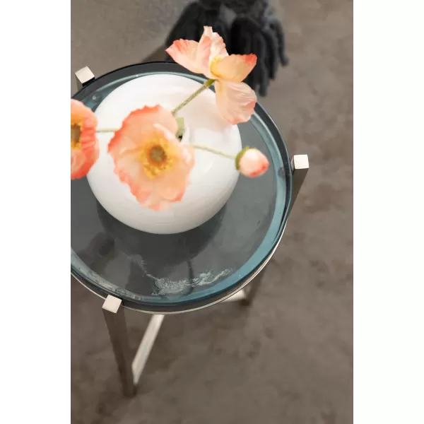 Kate and Laurel Aguilar Modern Round Drink Table 8 x 8 x 23 Blue and Silver Small Accent Table for Use as Plant Pedestal Stand with Agate Stone TabletopSilverBlue Glass