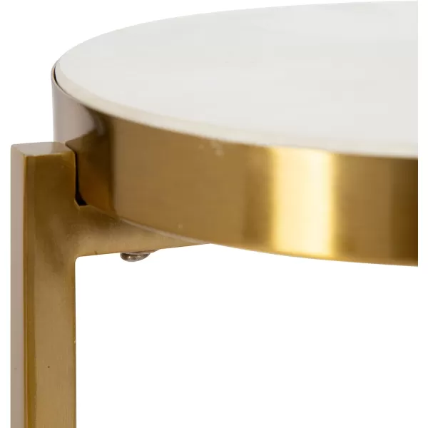 Kate and Laurel Aguilar Modern Round Drink Table 8 x 8 x 23 Blue and Silver Small Accent Table for Use as Plant Pedestal Stand with Agate Stone TabletopWhiteGold