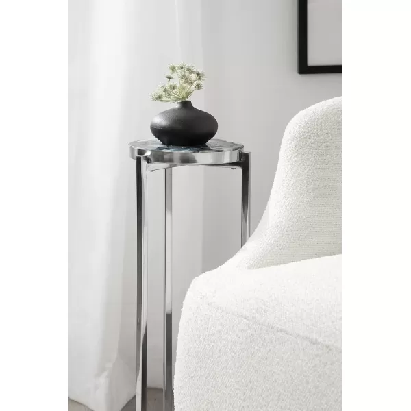 Kate and Laurel Aguilar Modern Round Drink Table 8 x 8 x 23 Blue and Silver Small Accent Table for Use as Plant Pedestal Stand with Agate Stone TabletopBlueSilver