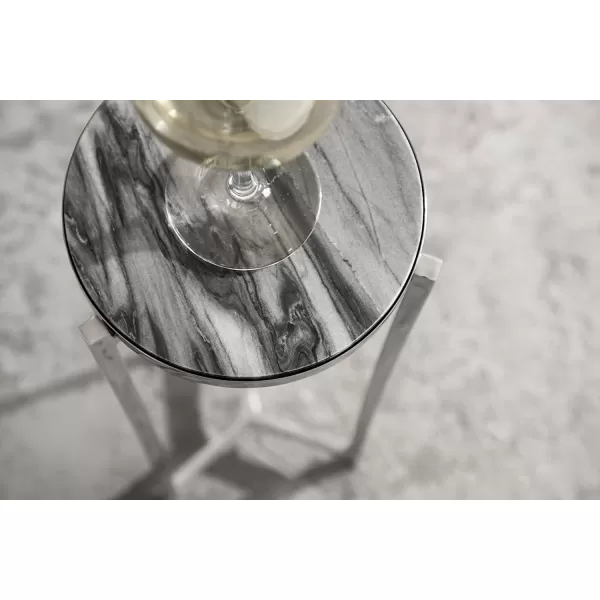 Kate and Laurel Aguilar Modern Round Drink Table 8 x 8 x 23 Blue and Silver Small Accent Table for Use as Plant Pedestal Stand with Agate Stone TabletopSilverGray