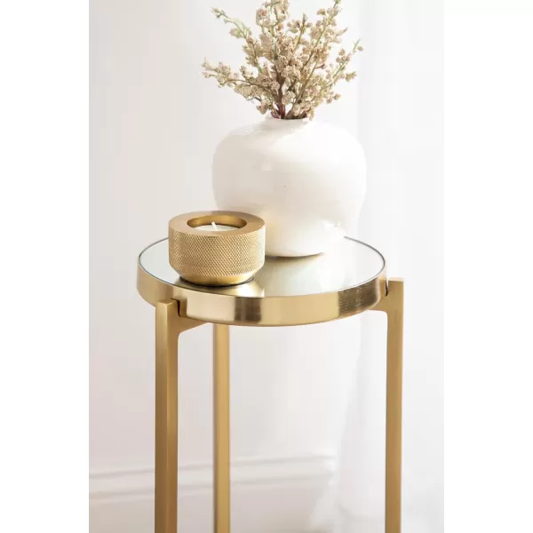 Kate and Laurel Aguilar Modern Round Drink Table 8 x 8 x 23 Blue and Silver Small Accent Table for Use as Plant Pedestal Stand with Agate Stone TabletopGold