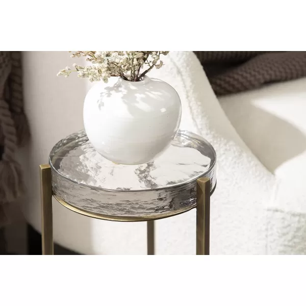 Kate and Laurel Aguilar Modern Round Drink Table 8 x 8 x 23 Blue and Silver Small Accent Table for Use as Plant Pedestal Stand with Agate Stone TabletopClearBrass