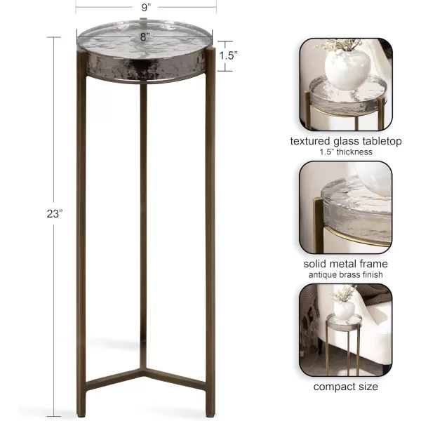 Kate and Laurel Aguilar Modern Round Drink Table 8 x 8 x 23 Blue and Silver Small Accent Table for Use as Plant Pedestal Stand with Agate Stone TabletopClearBrass
